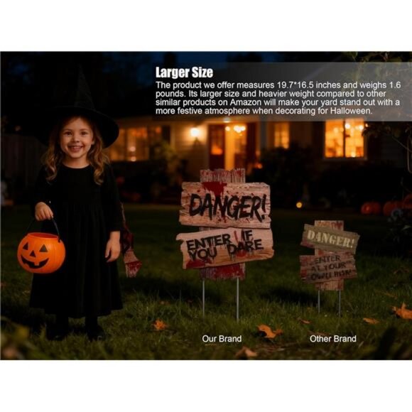 Halloween Decorations, 3 Pack 19" x 16" Yard Signs Stakes Props Outdoor Decor - Picture 3 of 8
